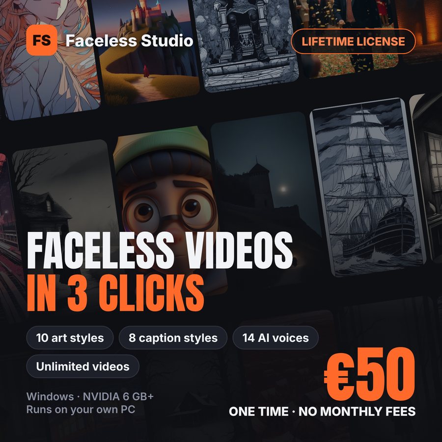 Faceless Studio: faceless videos in 3 clicks, €50 one time